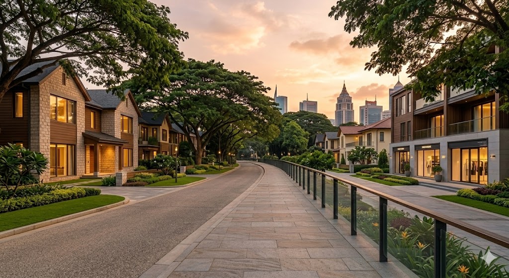 Tree-lined avenue with boutique homes